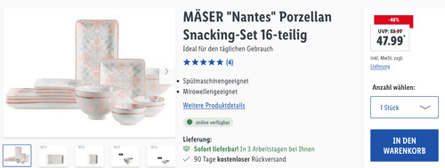 MÄSER "Nantes" Porzellan Snacking-Set, 16-teilig - jetzt 12% billiger