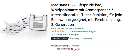 Medisana 2019 Edition BBS Luftsprudelbad - Whirlpoolmatte mit Aromaspender und Fernbedienung Medisana 2019 Edition BBS Luftsprudelbad - Whirlpoolmatte mit Aromaspender und Fernbedienung