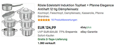 Rösle 13279 Edelstahl Elegance Topfset mit Pfanne und Glasdeckeln, 12-tlg. - jetzt 14% billiger Rösle 13279 Edelstahl Elegance Topfset mit Pfanne und Glasdeckeln, 12-tlg. - jetzt 14% billiger