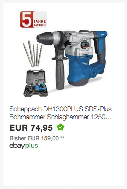Scheppach DH1300PLUS SDS-Plus Bohrhammer/Schlaghammer inkl. Meißel und Bohrer Set Scheppach DH1300PLUS SDS-Plus Bohrhammer/Schlaghammer inkl. Meißel und Bohrer Set