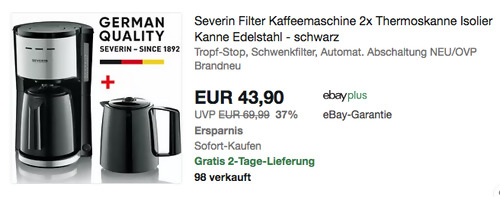 Severin KA 9253 Filterkaffeemaschine mit 2 Thermokannen - jetzt 8% billiger Severin KA 9253 Filterkaffeemaschine mit 2 Thermokannen - jetzt 8% billiger