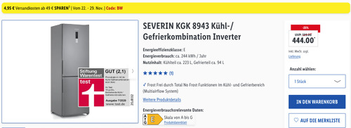 SEVERIN KGK 8943 Kühl-/ Gefrierkombination, 185,5 cm hoch SEVERIN KGK 8943 Kühl-/ Gefrierkombination, 185,5 cm hoch