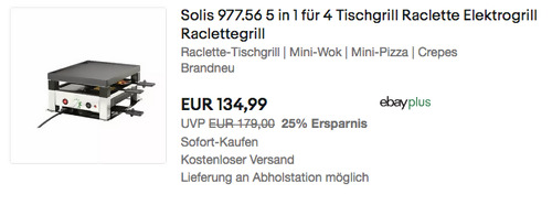 Solis 977.56 5 in1 Raclettegrill (1400 Watt, 27,5 x 56,5 cm Grillplatte) - jetzt 16% billiger Solis 977.56 5 in1 Raclettegrill (1400 Watt, 27,5 x 56,5 cm Grillplatte) - jetzt 16% billiger