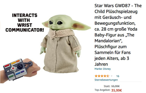 Star Wars GWD87 - "The Mandalorian Yoda Baby-Figur mit Geräusch- und Bewegungsfunktion, 28 cm Star Wars GWD87 - "The Mandalorian Yoda Baby-Figur mit Geräusch- und Bewegungsfunktion, 28 cm