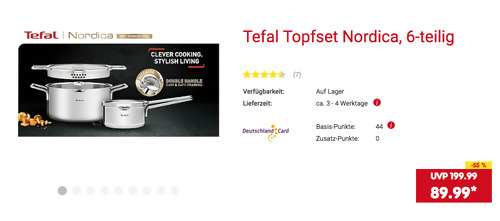 Tefal Topfset 6-tilg. "Nordica" (Edelstahl, 20 und 24 cm Töpfe, Stielkasserolle, 3 Glasdeckel) Tefal Topfset 6-tilg. "Nordica" (Edelstahl, 20 und 24 cm Töpfe, Stielkasserolle, 3 Glasdeckel)