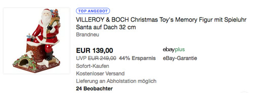 Villeroy und Boch Christmas Toys Memory Figur "Santa auf Dach", 32 cm (Porzellan, mit Spieluhr und Teelicht) Villeroy und Boch Christmas Toys Memory Figur "Santa auf Dach", 32 cm (Porzellan, mit Spieluhr und Teelicht)