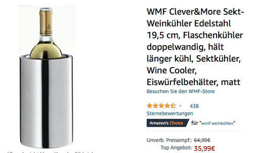 WMF 19,5 cm Clever&More Sekt-Weinkühler, Edelstahl matt - jetzt 20% billiger WMF 19,5 cm Clever&More Sekt-Weinkühler, Edelstahl matt - jetzt 20% billiger