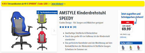 AMSTYLE Kinderdrehstuhl SPEEDY, versch. Farben AMSTYLE Kinderdrehstuhl SPEEDY, versch. Farben