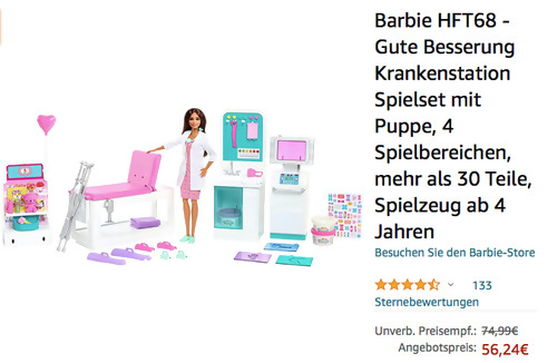 Barbie HFT68 - Gute Besserung Krankenstation Spielset mit Puppe, 35 Teile Barbie HFT68 - Gute Besserung Krankenstation Spielset mit Puppe, 35 Teile