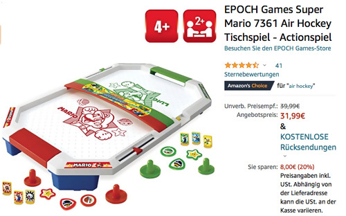 EPOCH Games Super Mario 7361 Air Hockey Tischspiel, ca. 59x33cm EPOCH Games Super Mario 7361 Air Hockey Tischspiel, ca. 59x33cm