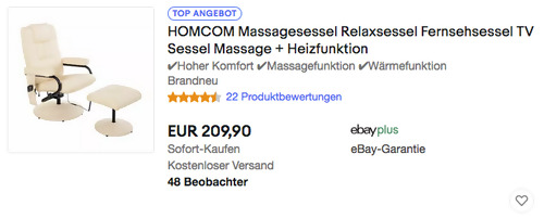 HOMCOM Kunstleder Relaxsessel mit Hocker und Massage- und Wärmefunktion, beige - jetzt 4% billiger
