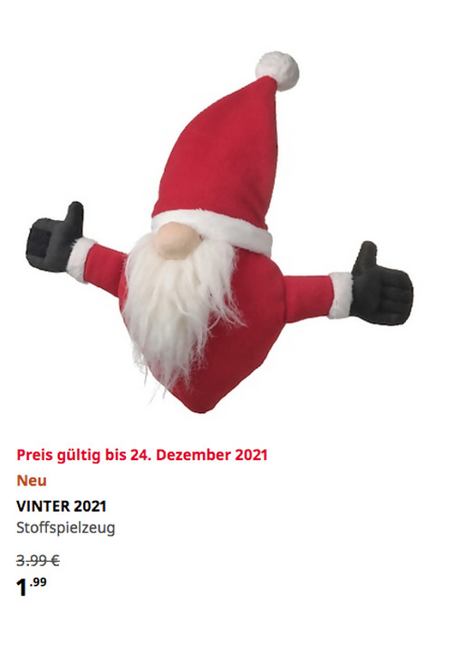 IKEA Berlin-Lichtenberg - VINTER 2021 Stoffspielzeug, Weihnachtsmann/rot, 27 cm lang IKEA Berlin-Lichtenberg - VINTER 2021 Stoffspielzeug, Weihnachtsmann/rot, 27 cm lang