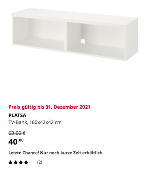 IKEA Düsseldorf - PLATSA TV-Bank, weiß, 160x42x42 cm IKEA Düsseldorf - PLATSA TV-Bank, weiß, 160x42x42 cm