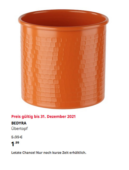 IKEA Kaiserslautern - BEDYRA Übertopf, orange, 12 cm hoch IKEA Kaiserslautern - BEDYRA Übertopf, orange, 12 cm hoch