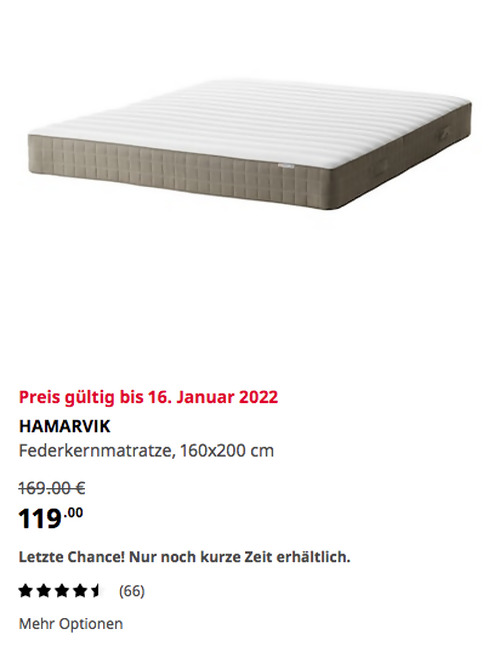 IKEA Nürnberg/Fürth - HAMARVIK Federkernmatratze, fest/dunkelbeige, 160x200 cm IKEA Nürnberg/Fürth - HAMARVIK Federkernmatratze, fest/dunkelbeige, 160x200 cm
