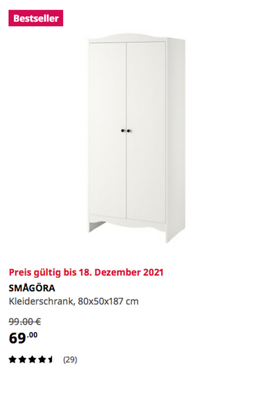 IKEA Sindelfingen - SMÅGÖRA Kleiderschrank, weiß, 80x50x187 cm - jetzt 30% billiger