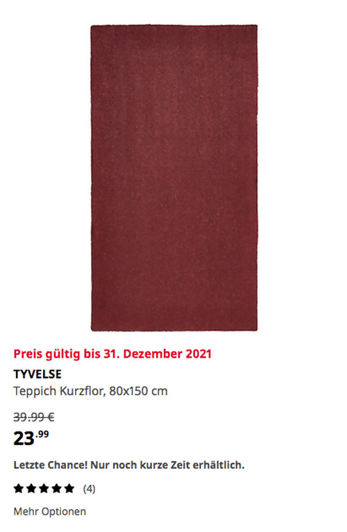 IKEA TYVELSE Teppich Kurzflor, dunkelrot, 80x150 cm - jetzt 40% billiger IKEA TYVELSE Teppich Kurzflor, dunkelrot, 80x150 cm - jetzt 40% billiger