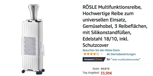 Rösle 95009 Multifunktionsreibe mit 3 Reibeflächen - jetzt 23% billiger