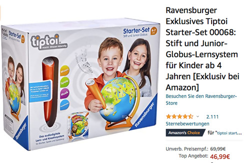 Ravensburger Exklusives Tiptoi Starter-Set 00068 - Stift und Junior-Globus-Lernsystem Ravensburger Exklusives Tiptoi Starter-Set 00068 - Stift und Junior-Globus-Lernsystem