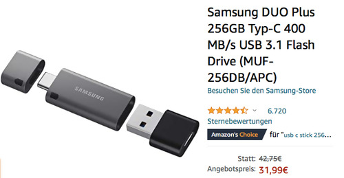 Samsung DUO Plus 256GB Typ-C USB 3.1 Flash Drive (MUF-256DB/APC) Samsung DUO Plus 256GB Typ-C USB 3.1 Flash Drive (MUF-256DB/APC)