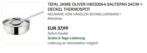 Tefal Jamie Oliver H8033244 24 cm Schmorpfanne mit Deckel (Thermo Spot, Edelstahl) - jetzt 10% billiger Tefal Jamie Oliver H8033244 24 cm Schmorpfanne mit Deckel (Thermo Spot, Edelstahl) - jetzt 10% billiger