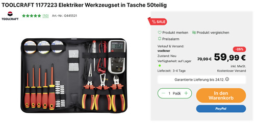 TOOLCRAFT 1177223 Elektriker Werkzeugset in Tasche, 50-teilig TOOLCRAFT 1177223 Elektriker Werkzeugset in Tasche, 50-teilig