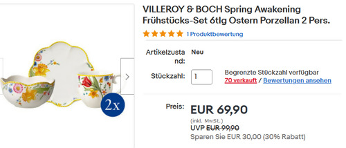 VILLEROY & BOCH Spring Awakening Ostern Porzellan Frühstücks-Set, 6-tlg. - jetzt 13% billiger