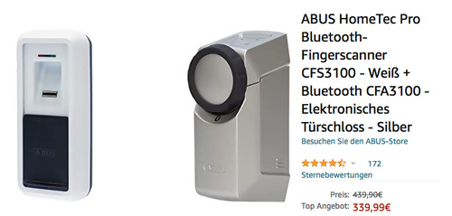 ABUS CFS3100 HomeTec Pro Bluetooth-Fingerscanner in Weiß inklusive ABUS CFA3100 Bluetooth Elektronisches Türschloss in Silber ABUS CFS3100 HomeTec Pro Bluetooth-Fingerscanner in Weiß inklusive ABUS CFA3100 Bluetooth Elektronisches Türschloss in Silber