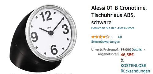 Alessi 01 B Cronotime Tischuhr, schwarz (ABS, 8.5 cm hoch) Alessi 01 B Cronotime Tischuhr, schwarz (ABS, 8.5 cm hoch)