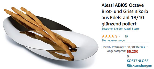 Alessi ABI05 Octave Brot- und Grissinikorb (Edelstahl 18/10 glänzend poliert, 41.5 x 4.5 x 17.5 cm) Alessi ABI05 Octave Brot- und Grissinikorb (Edelstahl 18/10 glänzend poliert, 41.5 x 4.5 x 17.5 cm)