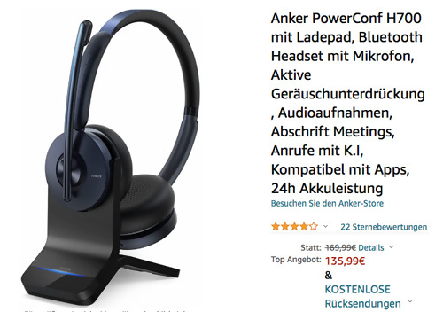 Anker PowerConf H700 Bluetooth Headset mit Ladepad ( Aktive Geräuschunterdrückung, Audioaufnahmen) Anker PowerConf H700 Bluetooth Headset mit Ladepad ( Aktive Geräuschunterdrückung, Audioaufnahmen)