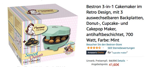 Bestron ASW238 3-in-1 Cakemaker mit 3 auswechselbaren Backplatten, mint Bestron ASW238 3-in-1 Cakemaker mit 3 auswechselbaren Backplatten, mint