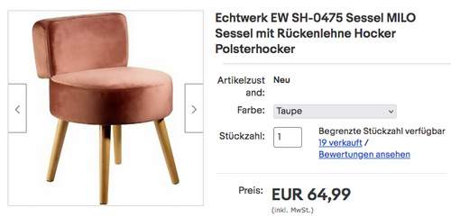 Echtwerk EW SH-0475 Sessel MILO in Taupe (44 x 44 x 58 cm) Echtwerk EW SH-0475 Sessel MILO in Taupe (44 x 44 x 58 cm)