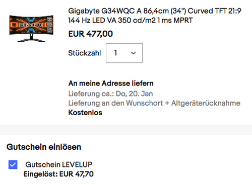 Gigabyte G34WQC A 86,4cm (34") Curved Gaming Monitor (21:9, 144Hz, HDR400) Gigabyte G34WQC A 86,4cm (34") Curved Gaming Monitor (21:9, 144Hz, HDR400)