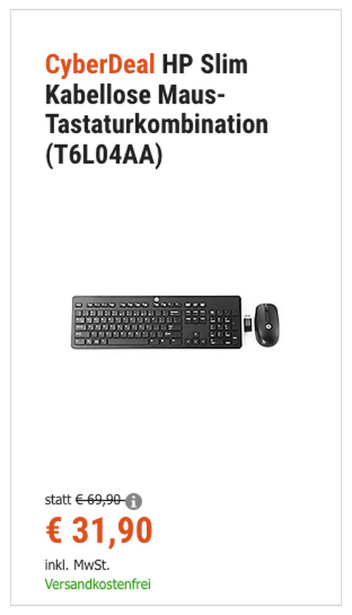 HP T6L04AA Slim Kabellose Maus-Tastaturkombination HP T6L04AA Slim Kabellose Maus-Tastaturkombination