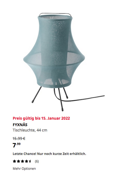 IKEA Brinkum - FYXNÄS Tischleuchte, türkis, 44 cm - jetzt 50% billiger