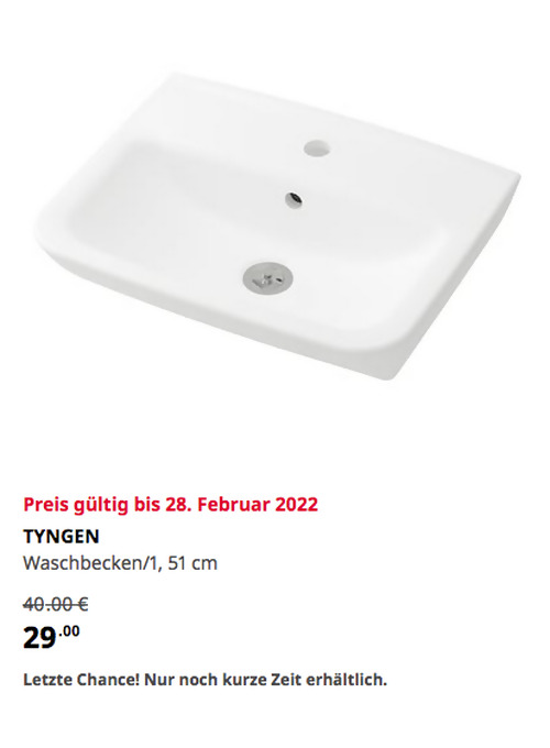 IKEA Kaarst - TYNGEN Waschbecken/1, weiß, 51 cm IKEA Kaarst - TYNGEN Waschbecken/1, weiß, 51 cm