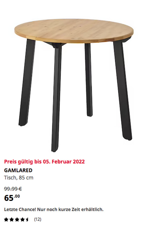 IKEA München-Eching - GAMLARED Tisch, Antikbeize hell/schwarz gebeizt, 85 cm - jetzt 35% billiger