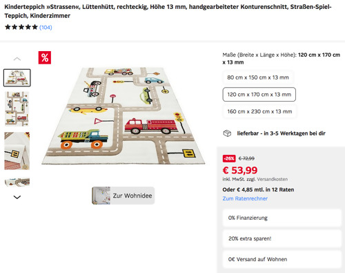 Otto.de - 20% Rabatt auf Teppiche: z.B. Lüttenhütt 120x170 cm Kinderteppich "Strassen" Otto.de - 20% Rabatt auf Teppiche: z.B. Lüttenhütt 120x170 cm Kinderteppich "Strassen"