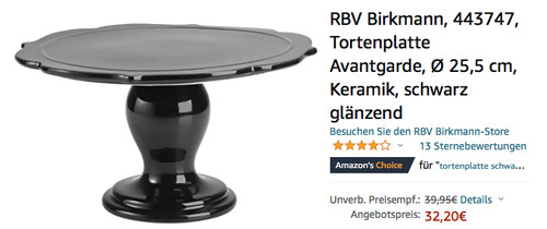 RBV Birkmann Ø 25,5 cm Tortenplatte "Avantgarde", Keramik schwarz glänzend RBV Birkmann Ø 25,5 cm Tortenplatte "Avantgarde", Keramik schwarz glänzend