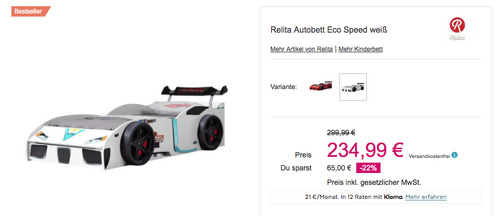 Relita Autobett Eco Speed, weiß oder rot (90 x 200 cm) - jetzt 13% billiger Relita Autobett Eco Speed, weiß oder rot (90 x 200 cm) - jetzt 13% billiger