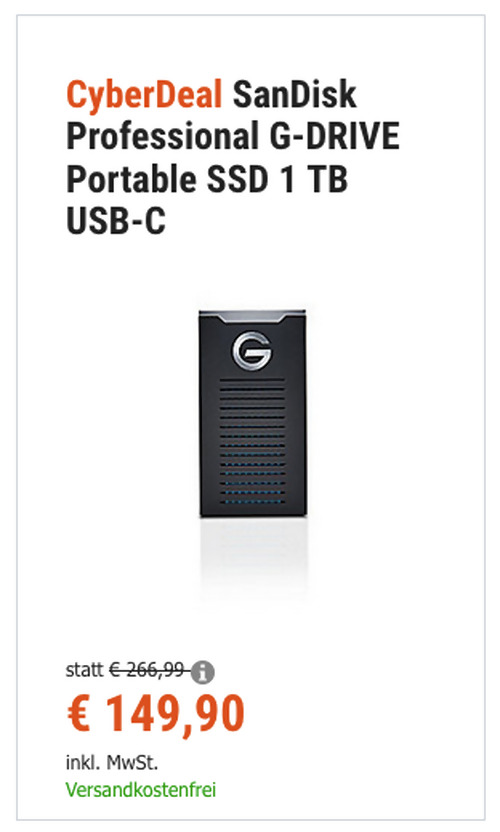 SanDisk Professional G-DRIVE Portable 1 TB USB-C externe SSD-Festplatte (bis zu 1050MB/s) SanDisk Professional G-DRIVE Portable 1 TB USB-C externe SSD-Festplatte (bis zu 1050MB/s)