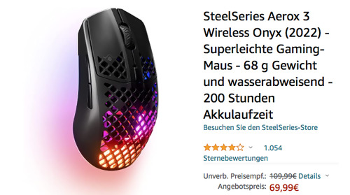 SteelSeries Aerox 3 Wireless (2022) - Superleichte Gaming-Maus, schwarz oder weiß (TrueMove Air-Gaming-Sensor, 200 Stunden) SteelSeries Aerox 3 Wireless (2022) - Superleichte Gaming-Maus, schwarz oder weiß (TrueMove Air-Gaming-Sensor, 200 Stunden)