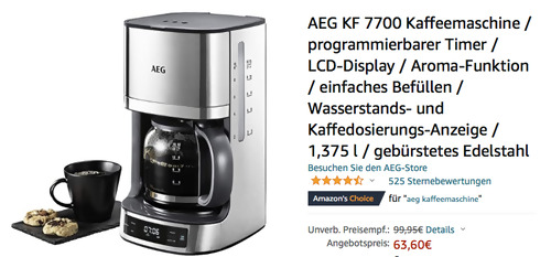 AEG KF 7700 Kaffeemaschine (1,375 Liter, Aroma-Funktion) - jetzt 10% billiger