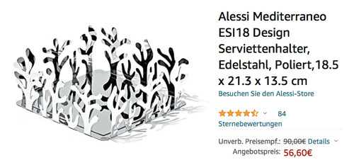 Alessi Mediterraneo ESI18 Design Serviettenhalter (Edelstahl Poliert,18.5 x 21.3 x 13.5 cm) - jetzt 17% billiger Alessi Mediterraneo ESI18 Design Serviettenhalter (Edelstahl Poliert,18.5 x 21.3 x 13.5 cm) - jetzt 17% billiger