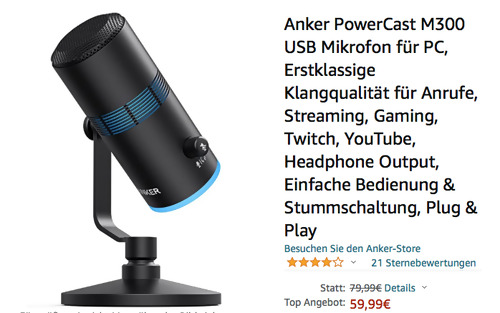 Anker PowerCast M300 USB-Mikrofon für PC, USB-C - jetzt 25% billiger