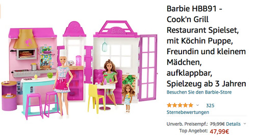 Barbie HBB91 - Cook'n Grill Restaurant-Spielset, über 30 Spielteile - jetzt 10% billiger Barbie HBB91 - Cook'n Grill Restaurant-Spielset, über 30 Spielteile - jetzt 10% billiger