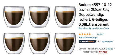 Bodum 4557-10-12 6x 0.08L Pavina Gläser-Set (Doppelwandig, transparent) - jetzt 16% billiger Bodum 4557-10-12 6x 0.08L Pavina Gläser-Set (Doppelwandig, transparent) - jetzt 16% billiger