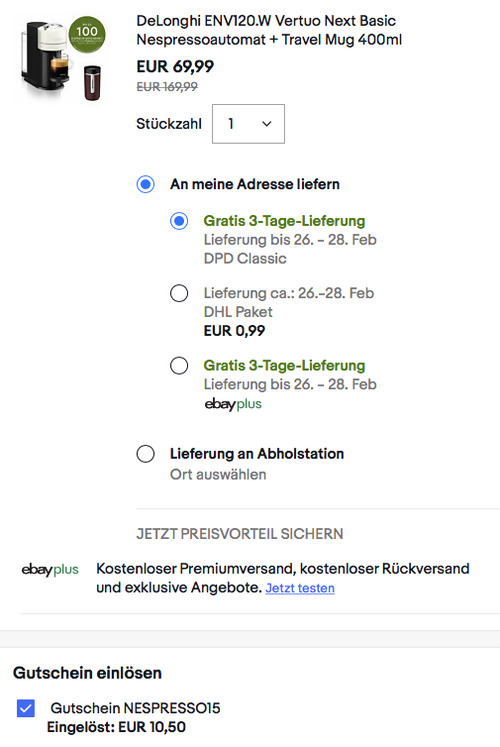 DeLonghi ENV120.W Vertuo Next Basic Nespressoautomat + Travel Mug 400ml - jetzt 15% billiger DeLonghi ENV120.W Vertuo Next Basic Nespressoautomat + Travel Mug 400ml - jetzt 15% billiger