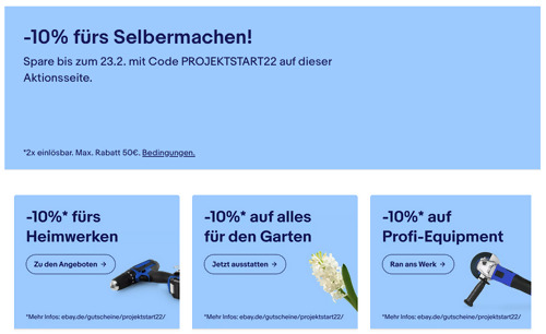 Ebay 10 Rabatt fürs Heimwerken, Garten&hellip; für 98,99€ (10)